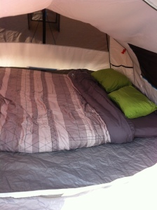 The Sleepin' Bed inside the tent.